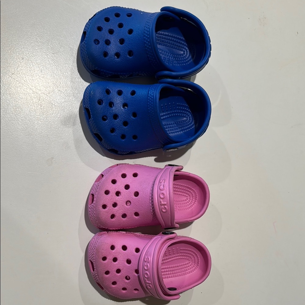 CROCS Blue and Pink Sandals with Molded Sole and Ventilation